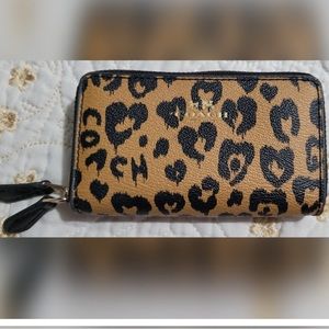 Coach Animal Print Double Zipper Accordion Wallet